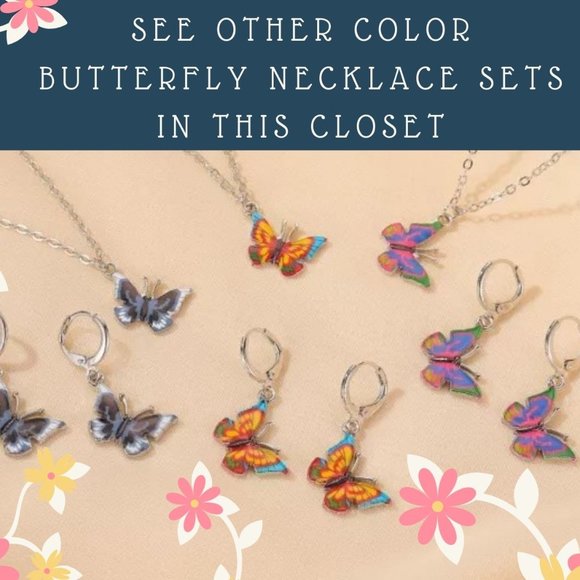 Multi-Color Butterfly Earrings and Necklace Set - Picture 2 of 2
